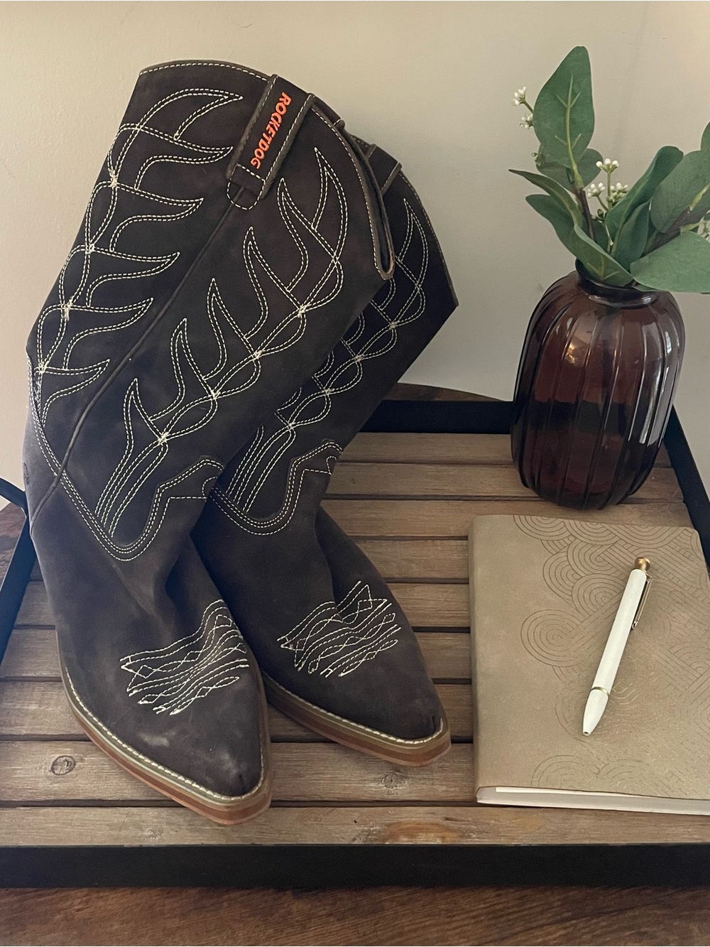 Rocket Dog Dark Brown Western Boots with White Stitching
